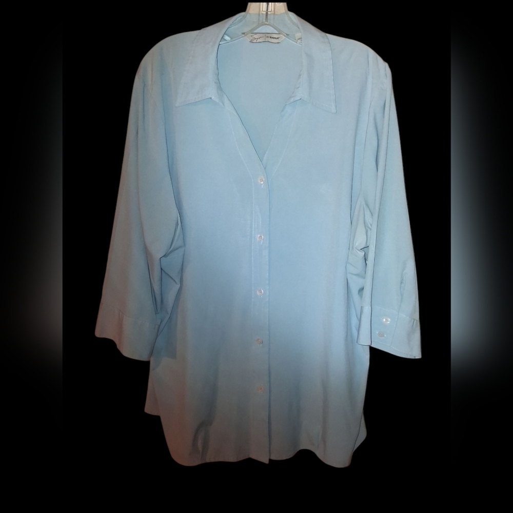 Avenue Blue Oversized Notched Collar Button Down Shirt